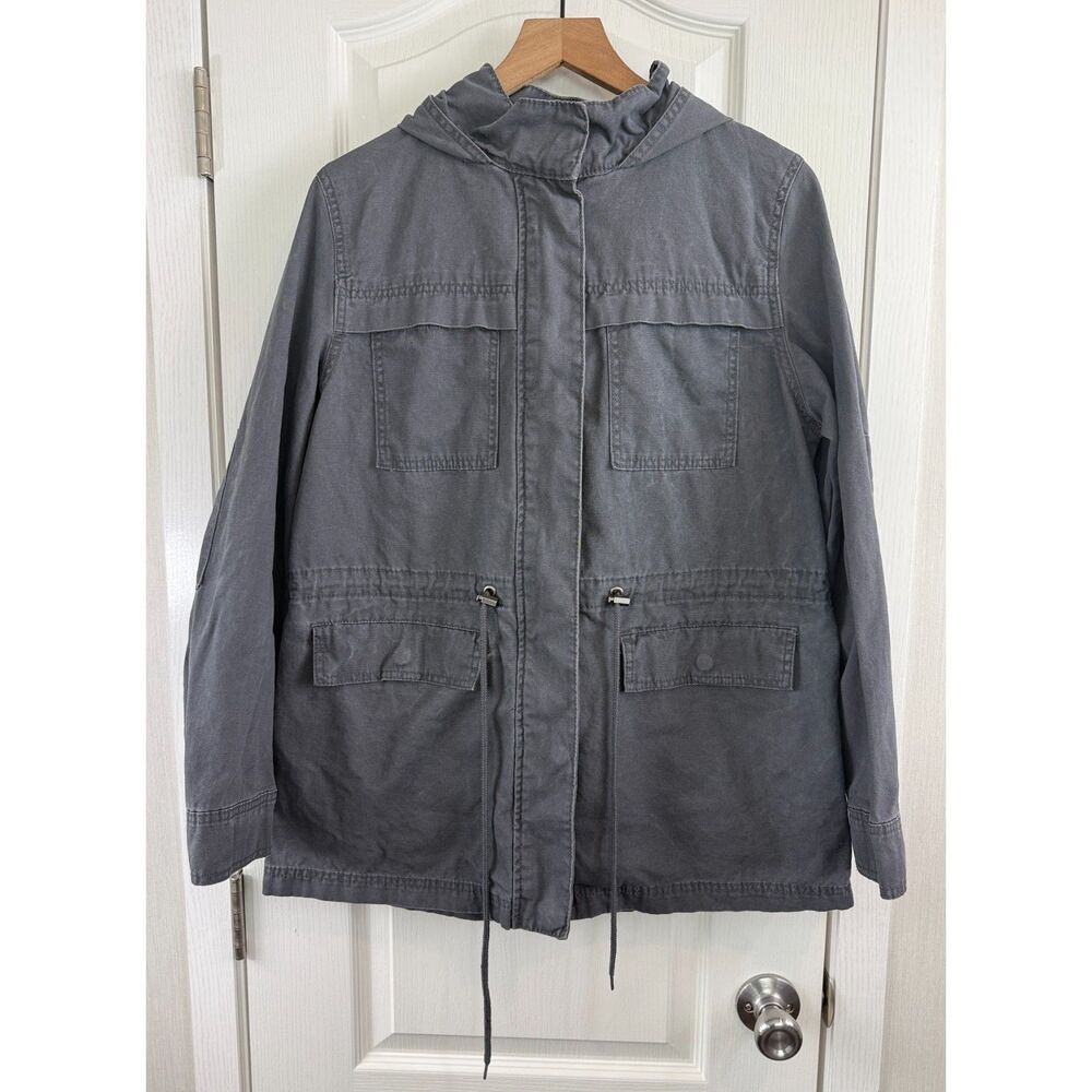 Universal Thread Women’s Utility Jacket Large Gray Hooded Field Cargo Coat
